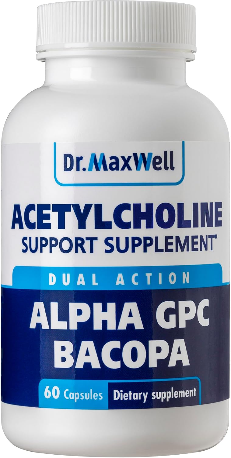 Dr. Maxwell Acetylcholine, Alpha GPC Choline 600mg + Bacopa, Better Than Each Alone. More Reliable Acetylcholine (Supports Memory & Learning) Supplement, 60 Capsules