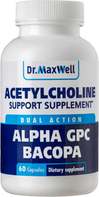 Dr. Maxwell Acetylcholine, Alpha GPC Choline 600mg + Bacopa, Better Than Each Alone. More Reliable Acetylcholine (Supports Memory & Learning) Supplement, 60 Capsules