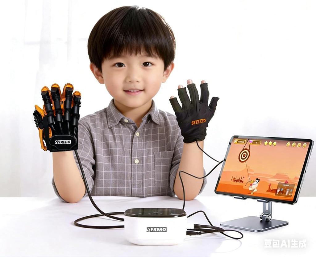 Pediatric Rehabilitation Robotic Glove, C10 Model Finger Rehabilitation Trainer with Adjustable Strength, Self-Training Recovery Equipment for Home Use (SHSYCE-10-Left-Age 5)