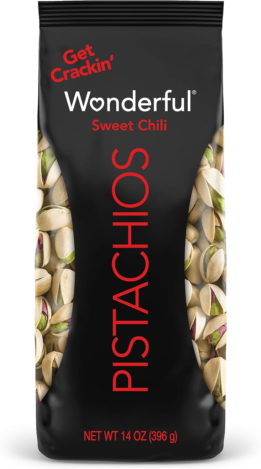 Wonderful Pistachios In Shell, Sweet Chili Flavored Nuts, 14 Ounce Bag, Protein Snacks, Gluten Free, Healthy Snack