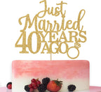 Just Married 40 Years Ago Cake Topper, Happy 40th Anniversary Cake Decorations, Cheers to 40 Years, 40th Wedding Anniversary Party Decorations Gold Glitter