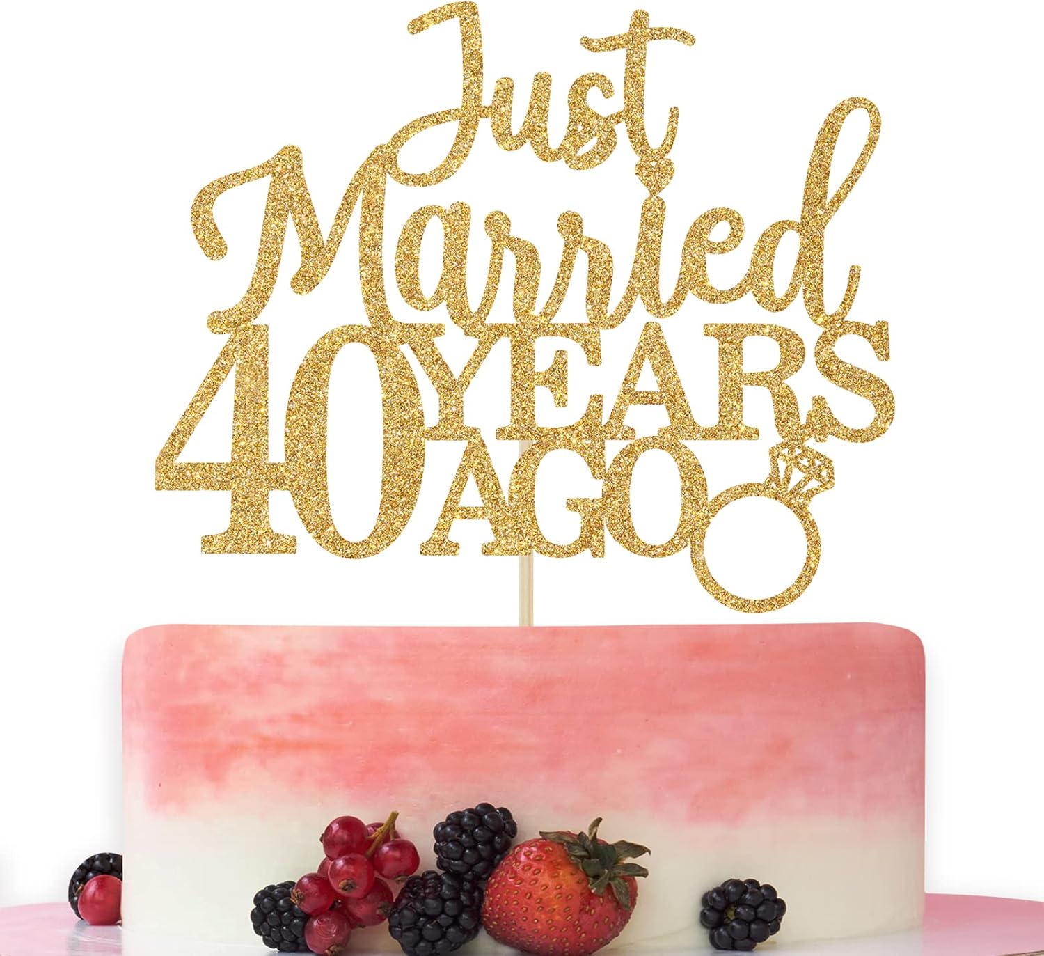 Just Married 40 Years Ago Cake Topper, Happy 40th Anniversary Cake Decorations, Cheers to 40 Years, 40th Wedding Anniversary Party Decorations Gold Glitter