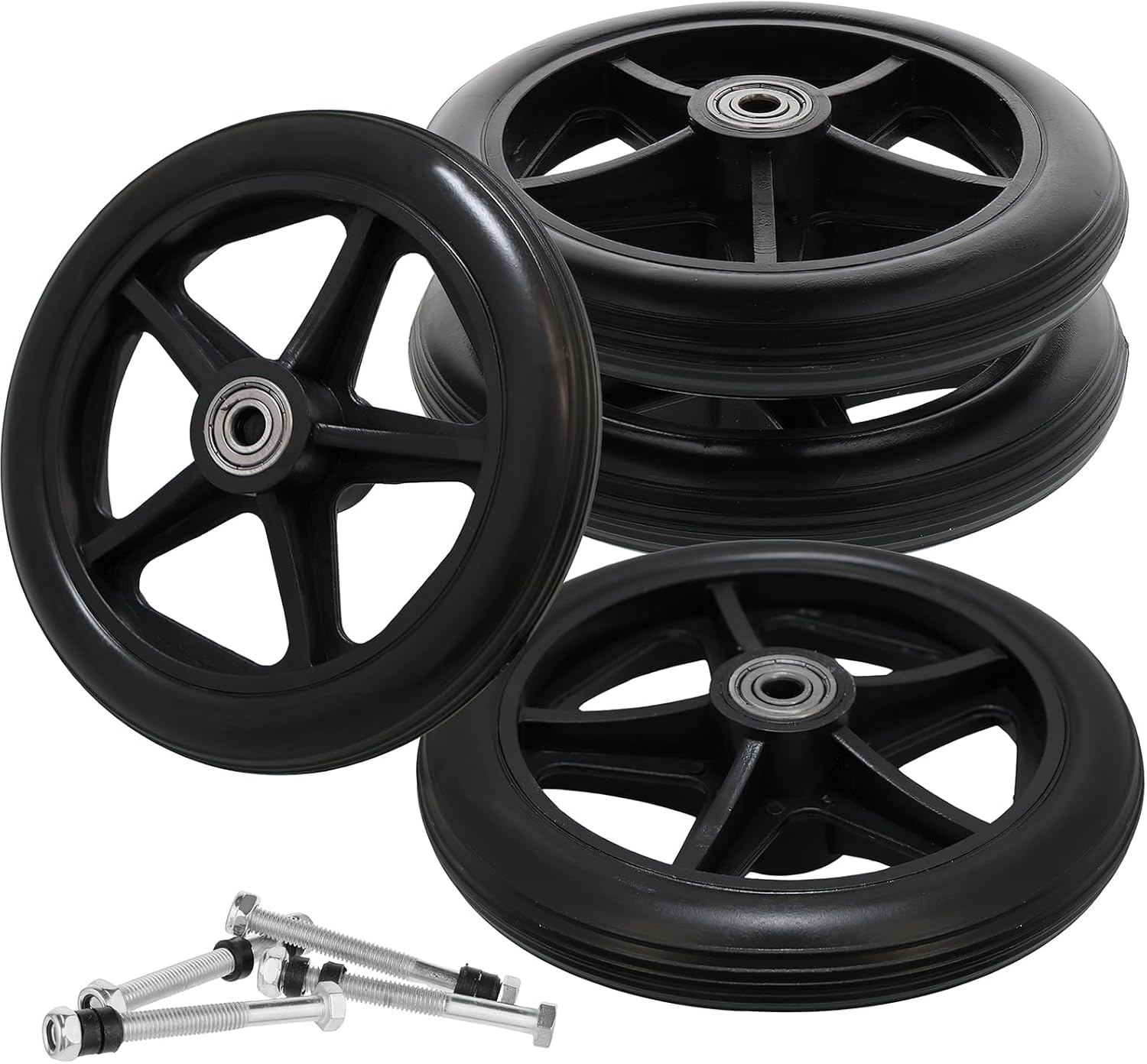 4PCS Rubber Wheel Replacement, 6 Inch Wheelchair Wheels for Walkers,Rubber Wheel Replacement, Anti-Slip Solid Caster Roller Wheels,Universal Wheelchair Replacement Wheel Accessories for Walkers