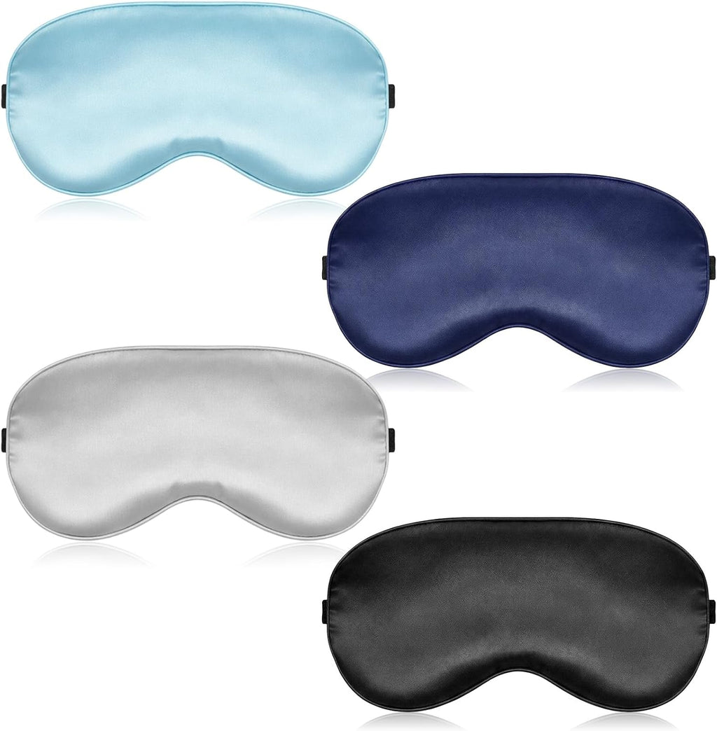 4 Pcs Silk Sleep Mask for Sleeping with Adjustable Strap, Silk Eye Masks Satin Blackout Blindfold Sleep Eye Cover Comfortable Blindfold Eyeshade for Men&Women