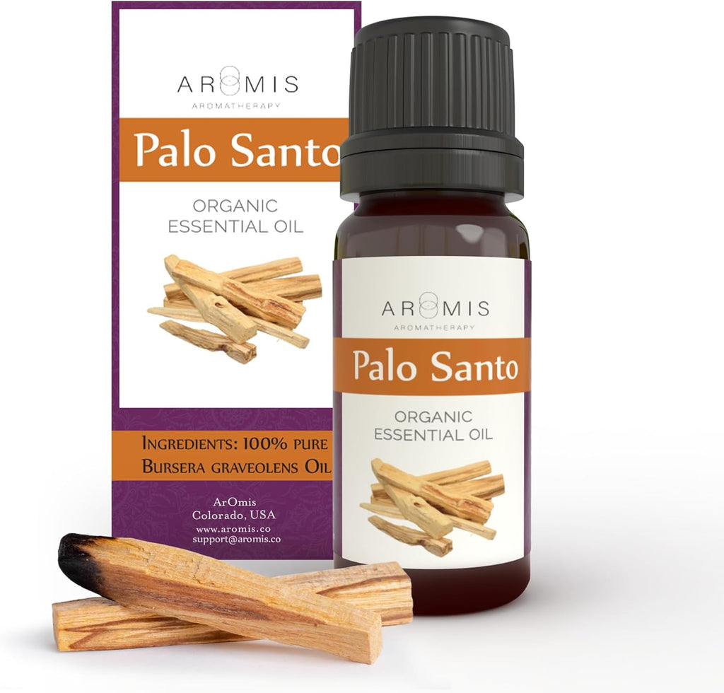 ArOmis Organic Palo Santo Essential Oil - 100% Pure Therapeutic Grade 10ml (.34 Fl Oz) - Undiluted, Premium, Oils for Aromatherapy - All the Aroma None of the Smoke - Wildcrafted and Sustainable
