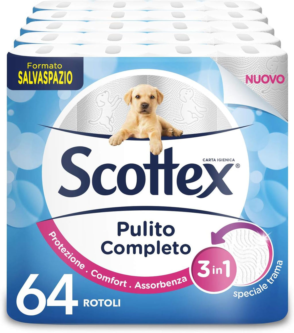 Scottex Clean Complete Space Saving Toilet Paper (Pack of 64)