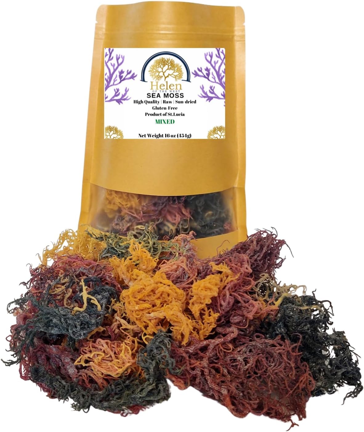 Wildcrafted Sea Moss | Gold - Purple - Mixed | 100% Natural Irish Moss from St.Lucia | Mineral-Rich Superfood | 16oz Sun-Dried Moss | NO Preservatives NO Chemicals (Mixed, 1 Pound)
