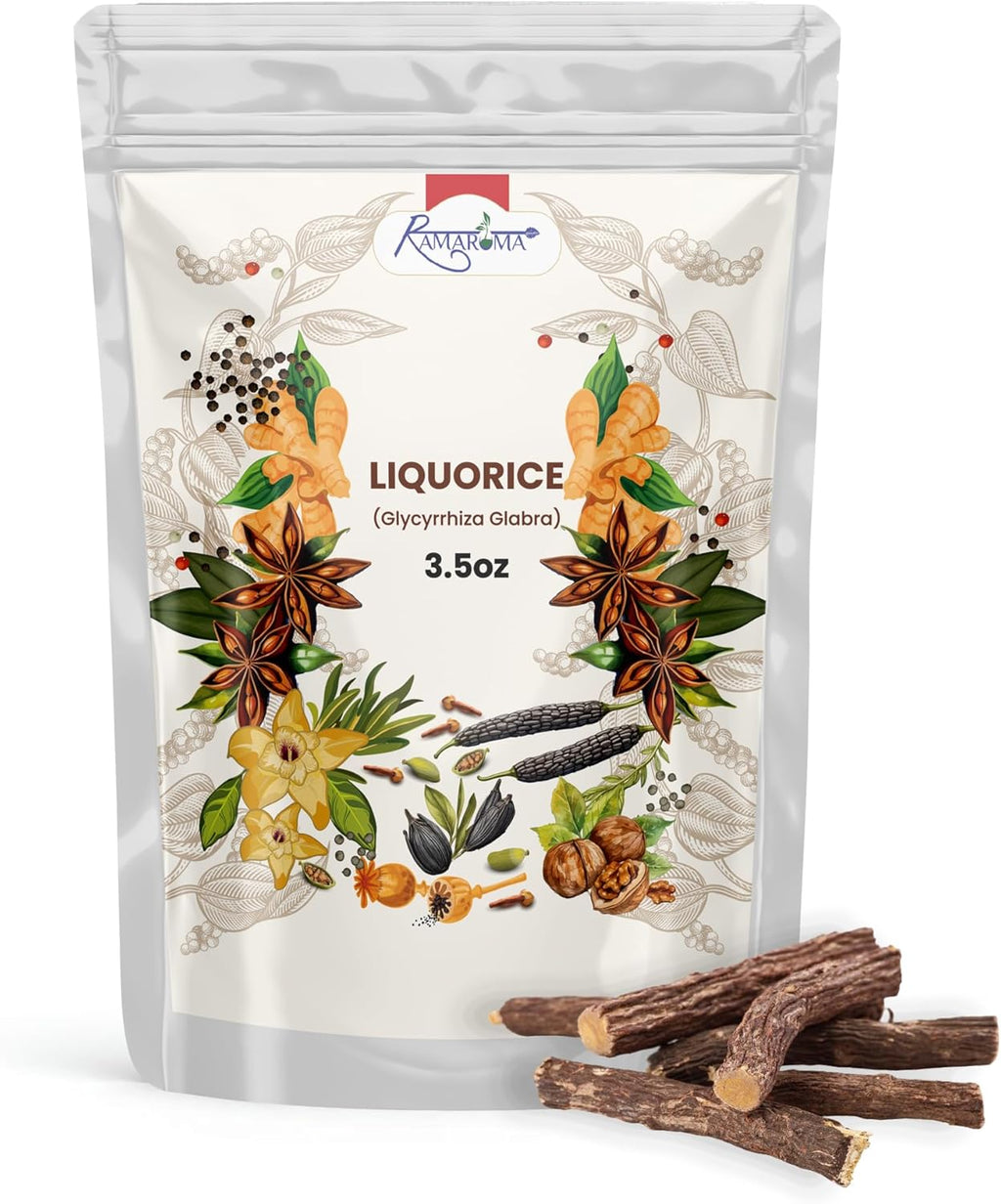 Licorice (Mulethi) Root Sticks, Glycyrrhiza glabra, Yashimadhu Dried Root Sticks, Natural SPICES (LIQUORICE WHOLE, 3.5oz (100g))