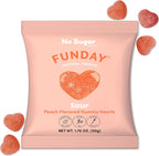 FUNDAY Sour Peach Hearts – 12 x 50g Bags – No Sugar Added – Gluten-Free Sour Candy with Natural Flavors & Prebiotic Fiber