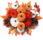 21 PCS Fall Artificial Velvet Pumpkins Set, Fake Fabric Pumpkin Faux Foam Pumpkins, Orange Khaki White Pumpkin Decorations for Fall Harvest Thanksgiving Farmhouse Table Centerpiece