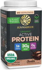 Sunwarrior Organic Plant Based Protein Powder | Vegan Organic Protein Powder with BCAA Amino Acids Plus Recovery Minerals & Botanicals | Non-GMO Soy Dairy & Gluten Free (Chocolate, 20 Servings)