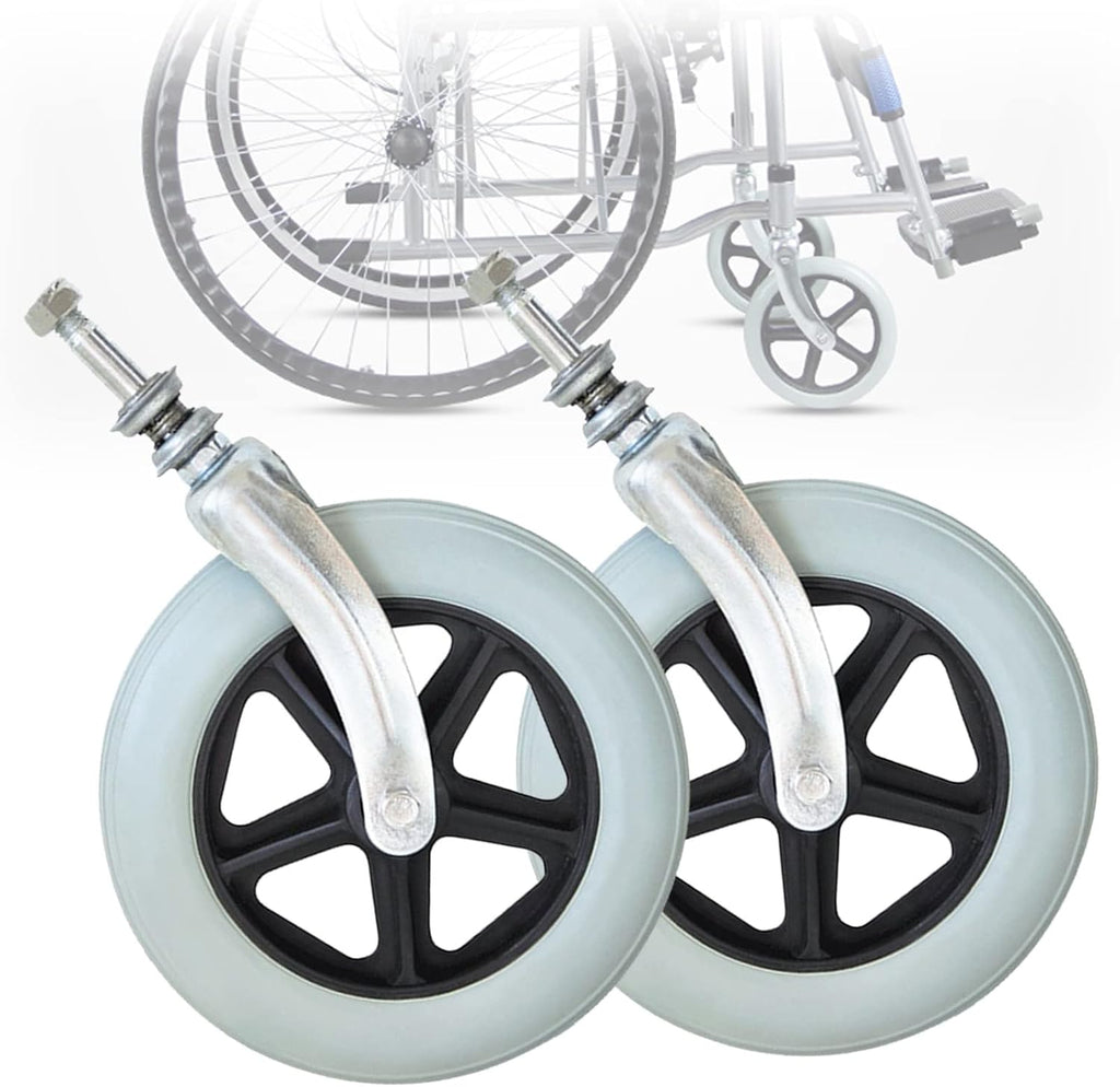 LIGUOYI Wheelchair Caster Wheel with Front Forks, 2 Pcs Hard Rubber Tire 6" 7" 8" Caster Assembly, Solid Wheelchair Accessories, 1/2" Mounting Axle, Anti-wear & Non-Slip, Replacement Casters