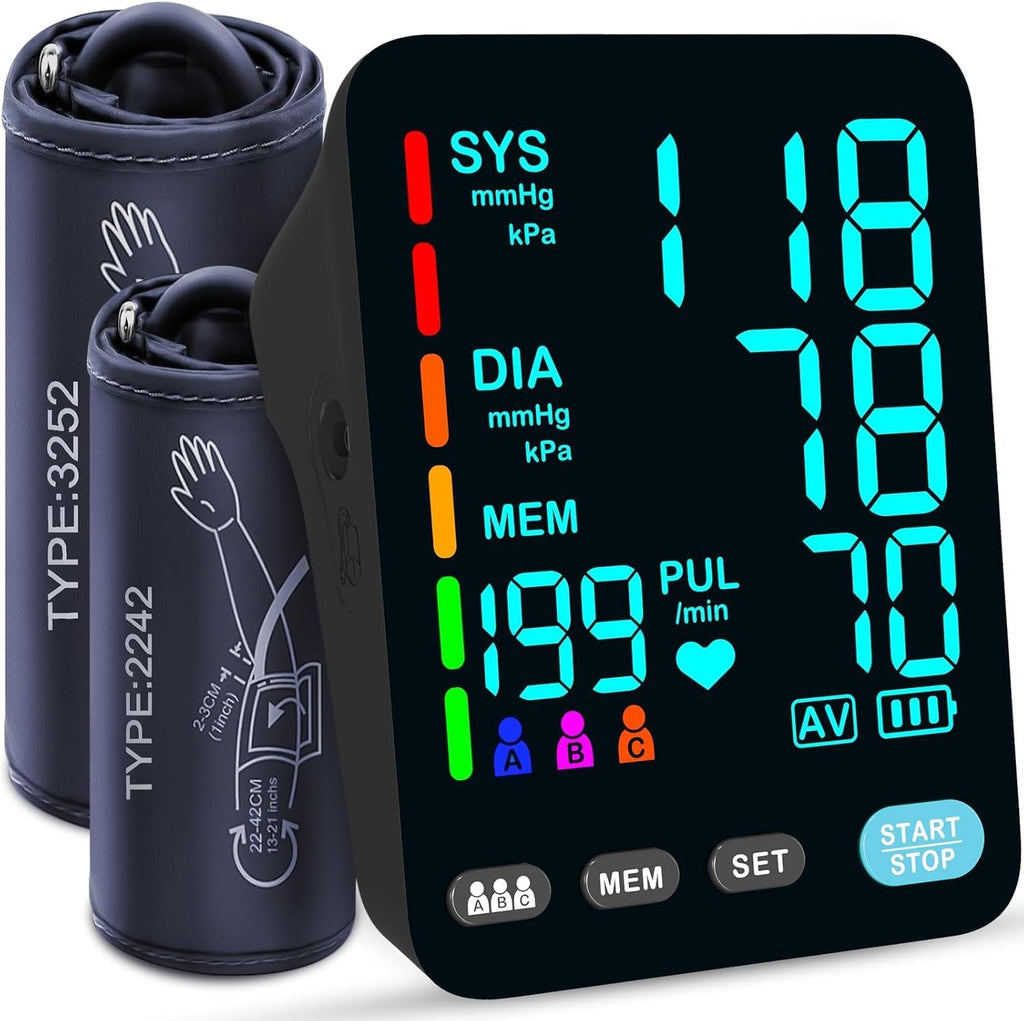 Blood Pressure Monitor, Automatic Upper Arm Blood Pressure Monitors for Home Use, 2 Blood Pressure Machine Cuff(9-17in & 13-21in) with Large LED Backlit Display, 3x199 Reading Memory Users Black