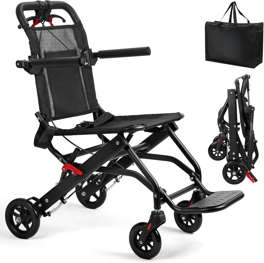 Foldable Wheelchair for Adults, Ultra Light Wheelchairs 13lbs Foldable with Bag & Safety Belt, 286lbs Capacity, Aluminum Alloy Frame, Portable Light Weight Wheelchair (Black)