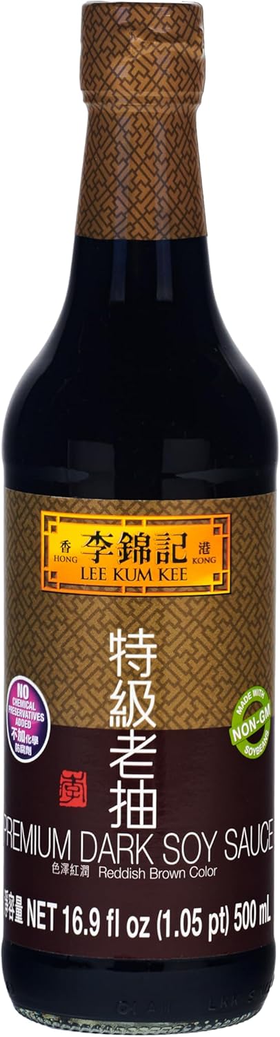 Lee Kum Kee Premium Dark Soy Sauce (16.9 oz - 1 Pack), Full-Bodied Naturally Brewed Soy Sauce, Non GMO Soybeans, Vegan, No MSG, Best for Adding Natural Colors to Stews, Gravies, Braised Dishes & Stir-Fried Noodles