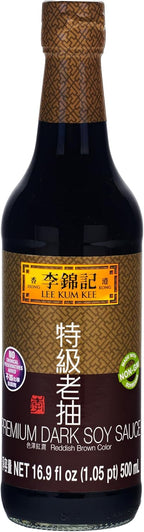 Lee Kum Kee Premium Dark Soy Sauce (16.9 oz - 1 Pack), Full-Bodied Naturally Brewed Soy Sauce, Non GMO Soybeans, Vegan, No MSG, Best for Adding Natural Colors to Stews, Gravies, Braised Dishes & Stir-Fried Noodles