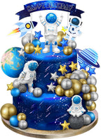 Epakh 24 Pcs Astronaut Space Cake Toppers Outer Space Cake Decorations Astronaut Figurine Birthday Party Supplies Planet Rocket Satellite Pearl Balls Stars for Baby Shower DIY Activity(Blue)