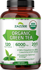 Zazzee USDA Organic Green Tea 20:1 Extract, 50% EGCG, 98% Polyphenols, 80% Catechins, 120 Vegan Capsules, 4 Month Supply, Antioxidant, Metabolism & Energy Support, Non-GMO, All-Natural, Made in USA