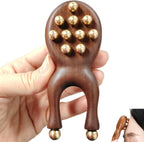 Sandalwood Facial Massage Roller with 12 Brass Beads, Wooden Y-Shaped Guasha Tool for Face, Eye, Nose, Ear Meridian Acupoint Massage