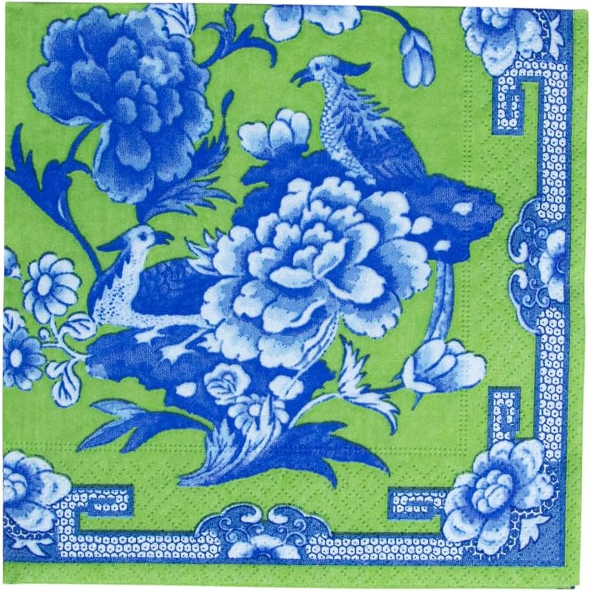 Caspari Green And Blue Plate Luncheon Napkins - 20 Per Package