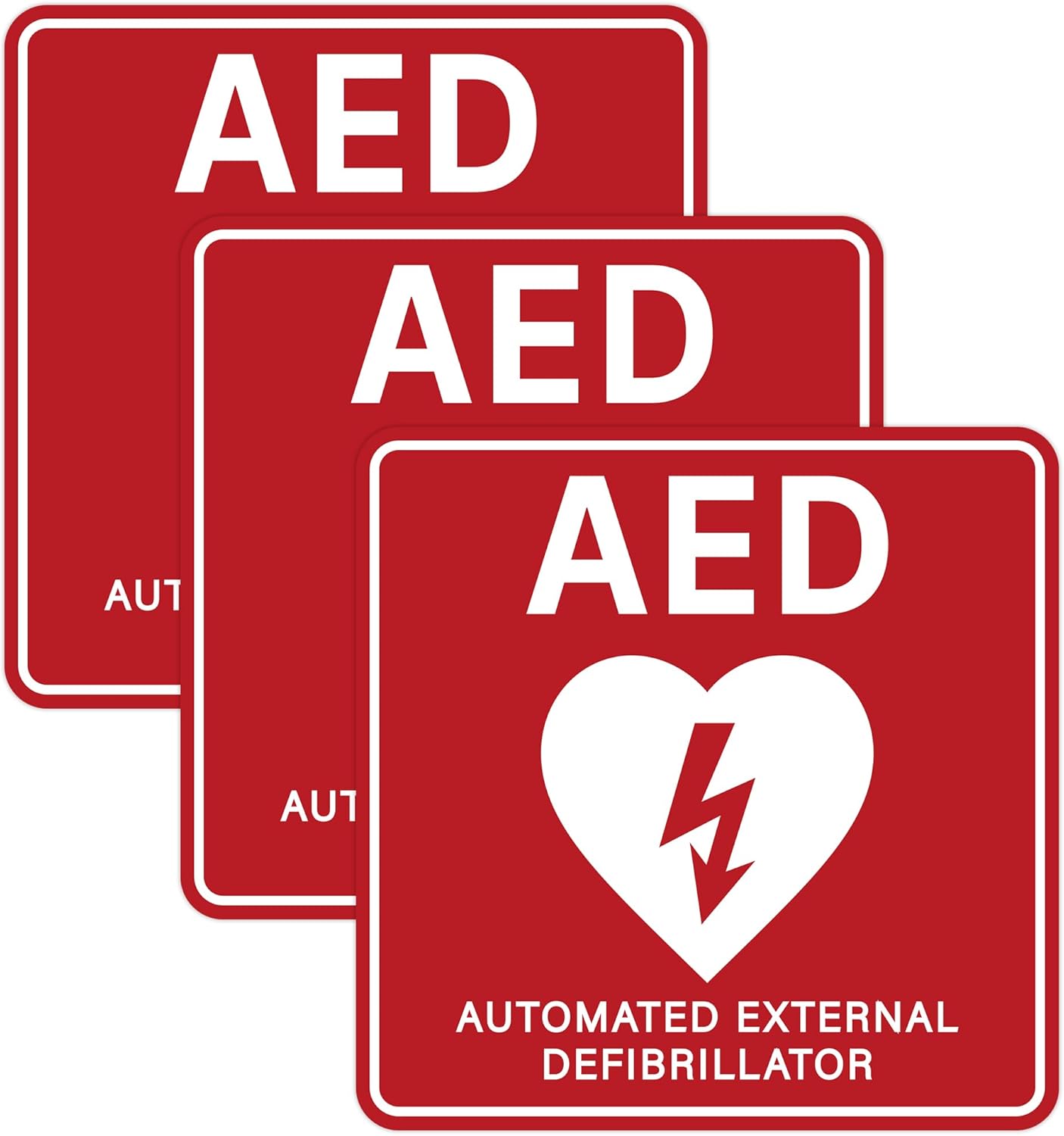 3PCS AED Sign Stickers, Waterproof Durable Automated External Defibrillator Inside Label, Emergency AED Accessories for AED Wall Cabinet, Home & Box 5.1''x5.1''