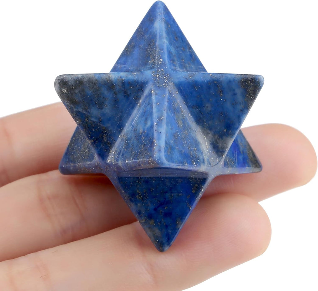 QINJIEJIE Lapis Lazuli Merkaba Crystal Natural Healing Stones Sacred Meditation Energy Generator 1" Reiki 3D Star Dodecahedron Crystal Grid Home Decor Protection Cleansing Spiritual Gifts