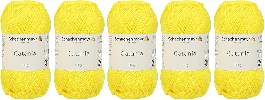 5 Skein Schachenmayr Catania Originals, Yellow 100% Cotton, Total 17.6 Oz Each 1.75 Oz (50g) / 137 Yrds (125m), Fine-Sport 2- No 280