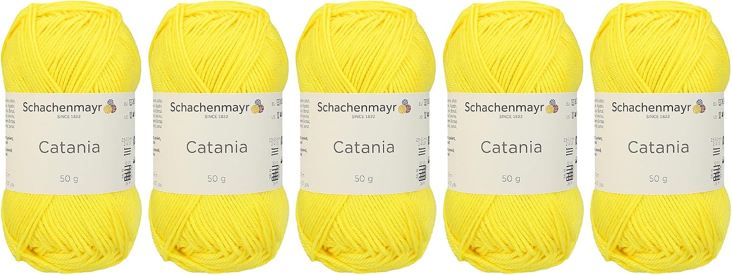5 Skein Schachenmayr Catania Originals, Yellow 100% Cotton, Total 17.6 Oz Each 1.75 Oz (50g) / 137 Yrds (125m), Fine-Sport 2- No 280