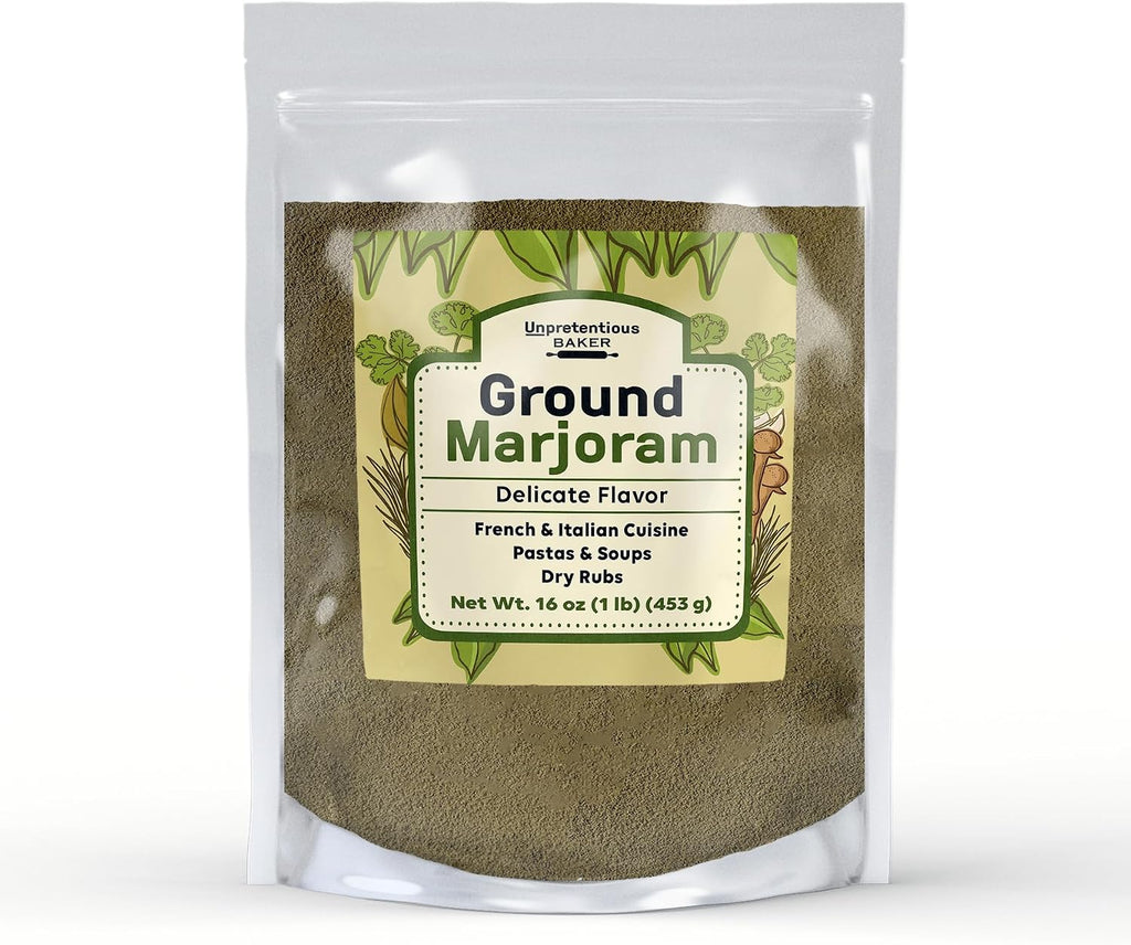 Unpretentious Ground Marjoram, 1 lb, French & Italian Cuisine, Delicate Flavor, Dressings & Dry Rubs