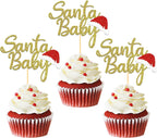 24pcs Glitter Christmas Santa Baby Cupcake Toppers, Christmas Hat Cupake toppers First Cake Decorations for Baby Shower Birthday Party Supplies (Baby B)