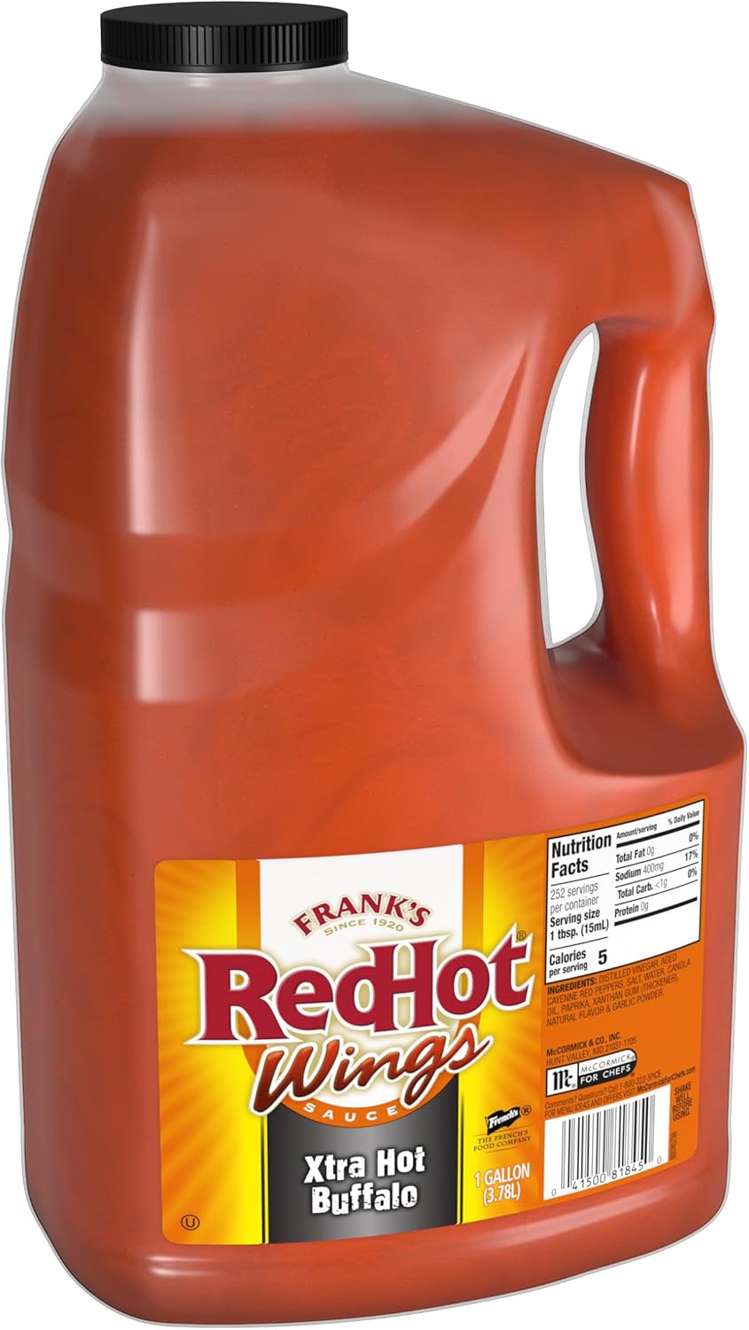 Frank's RedHot Xtra Hot Buffalo Wings Sauce, 1 gal - One Gallon Jug of Extra Hot Buffalo Wings Hot Sauce with 3x the Heat for Spicy Apps, Snacks, Sides and More