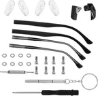 1Pair Glasses Arm Replacement, Universal Glasses Repair Kit with Screws, Eyeglasses Arms Legs Replacement Accessories with Screws Washers Screwdrivers Nose Pads(Black)