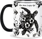 Sea Turtle Coffee Mug 11 Oz Sea Turtle Gifts Mothers Day Birthday Gift for Women Men, Boho Black and White Coffee Mug, Birthday Gifts for Friends Ceramic Mugs Microwave and Dishwasher Safe