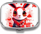 Pill Box Pill Case for Woman Weekly Pill Organizer Bunny Face Small Pillbox Pill Container with 3 Compartments Portable Vitamin Holder Boxes for Travel Medicine Organizer