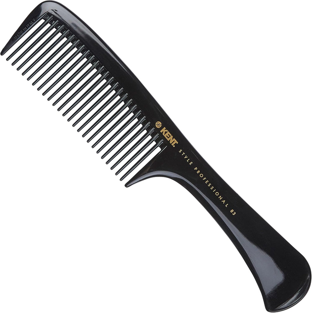 Kent SPC83 Black Salon-Style Barber Comb and Dressing Cutting Detangler with Wide Teeth - Professional Barber Wide Tooth Comb for Styling for Medium and Thick. Ergonomic Grip for Daily Use.