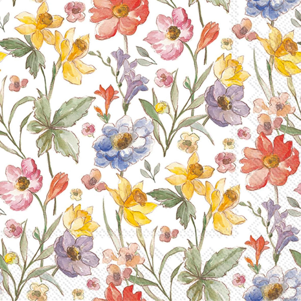 IHR Ideal Home Range Party Napkins Disposable 3-Ply Paper Lunch Napkin Pack, 6.5" x 6.5", Soft Flowers (Cream), 20-Count