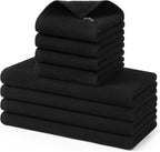 Kitinjoy 100% Cotton Kitchen Towels and Dishcloths Set, 8 Pack-13" x 28" and 12" x 12" Waffle Weave Dish Towels, Ultra Soft Absorbent Quick Drying Dish Rags, Black