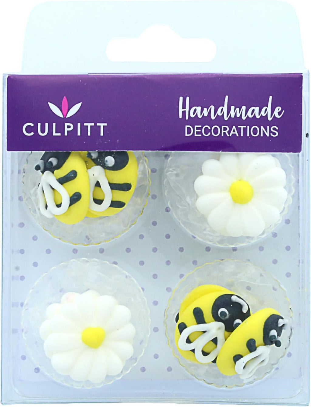 Culpitt Bee & Daisy Sugar Piping's, Hand Made Royal Icing Sugar Decorations for Easter, Mothers Day, Gender Reveal - Pack of 12