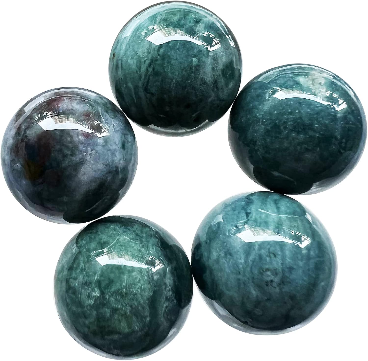 Fekuar 5 Pcs Ocean Jasper Crystal Sphere Ball Set, Polished Healing Energy Mineral Gemstone Balls for Reiki Chakra Decoration Fengshui 20mm