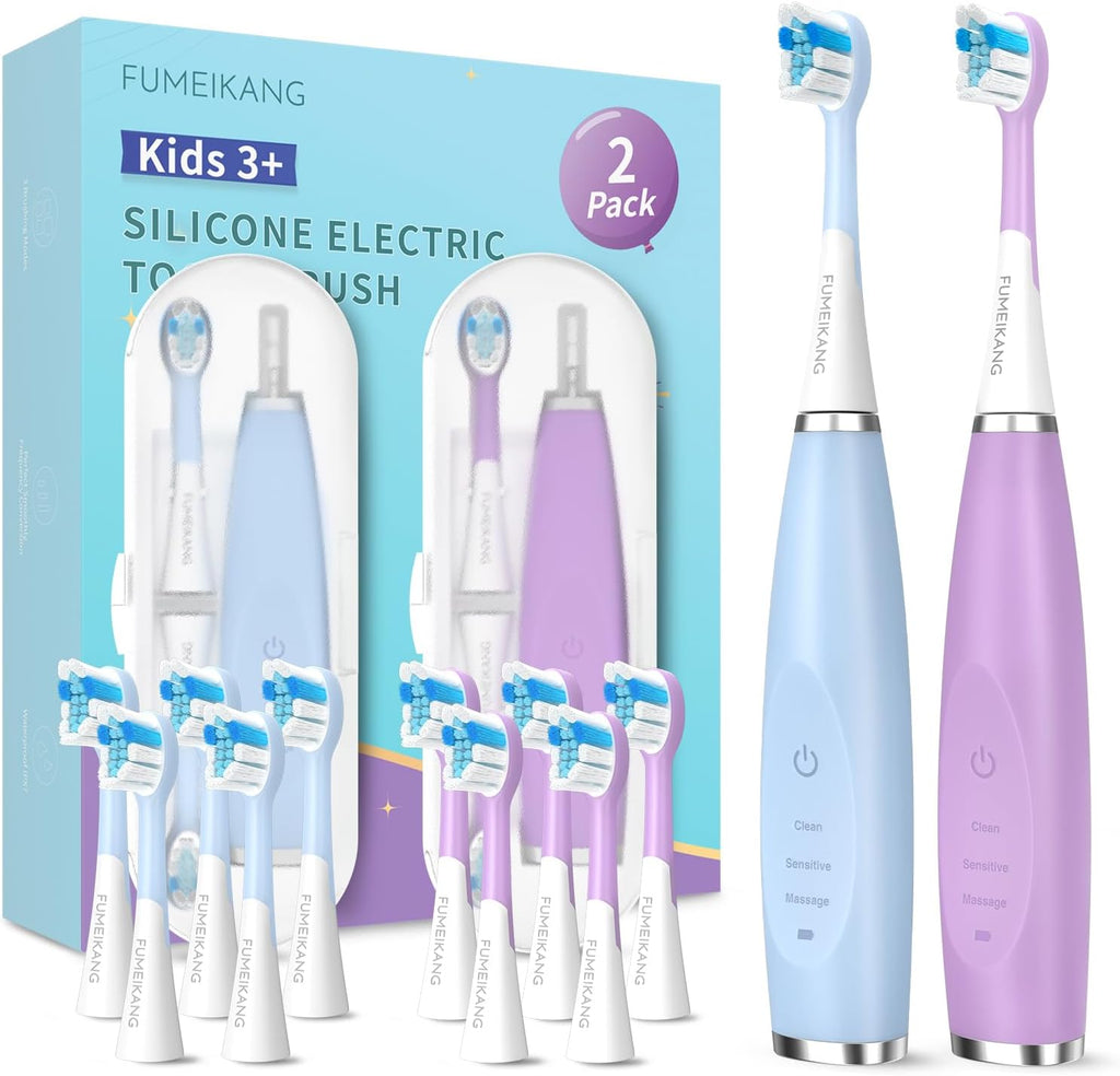 Kids Electric Toothbrushes 2 Pack Smart Sonic Toothbrush for Boys and Girls 3 4 5 6 7 8 9 10 11 12 (Blue+Purple, 2 Pack)