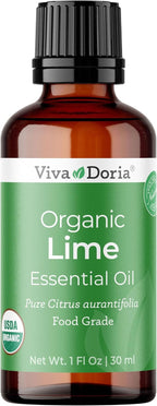 Viva Doria Lime Essential Oil, USDA Certified Organic Lime Oil, Redistilled, Sri-Lankan, 100% Pure, Natural Essential Oil, Undiluted, for Aromatherapy | Food Grade, 30 mL (1 Fluid Ounce)