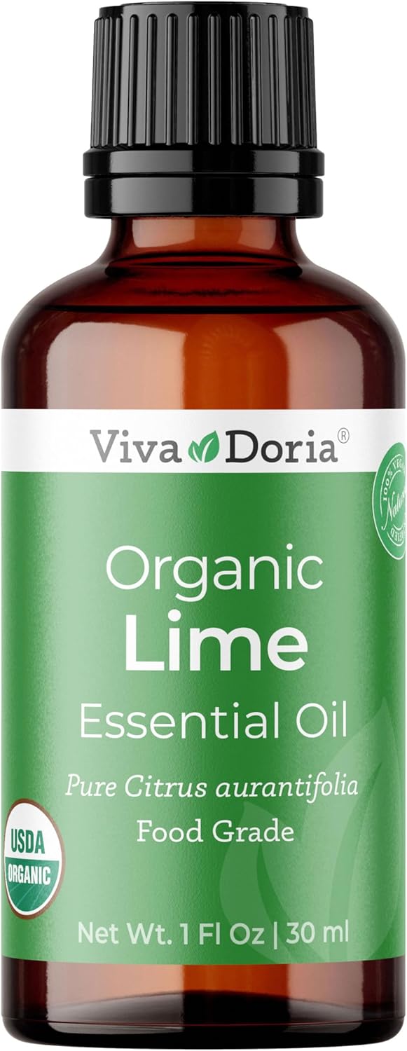 Viva Doria Lime Essential Oil, USDA Certified Organic Lime Oil, Redistilled, Sri-Lankan, 100% Pure, Natural Essential Oil, Undiluted, for Aromatherapy | Food Grade, 30 mL (1 Fluid Ounce)