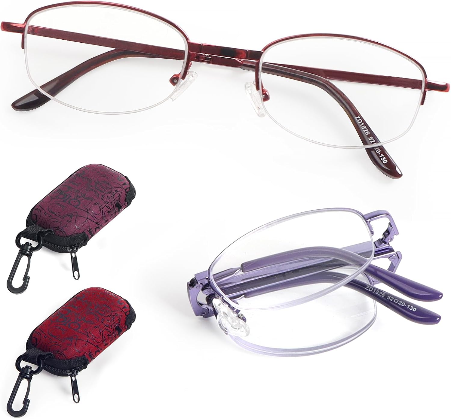 DXYXYO 2 Pack Folding Reading Glasses for Women Men, Half Rimless Small Pocket Metal Readers Blue Light Blocking