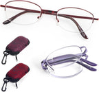 DXYXYO 2 Pack Folding Reading Glasses for Women Men, Half Rimless Small Pocket Metal Readers Blue Light Blocking