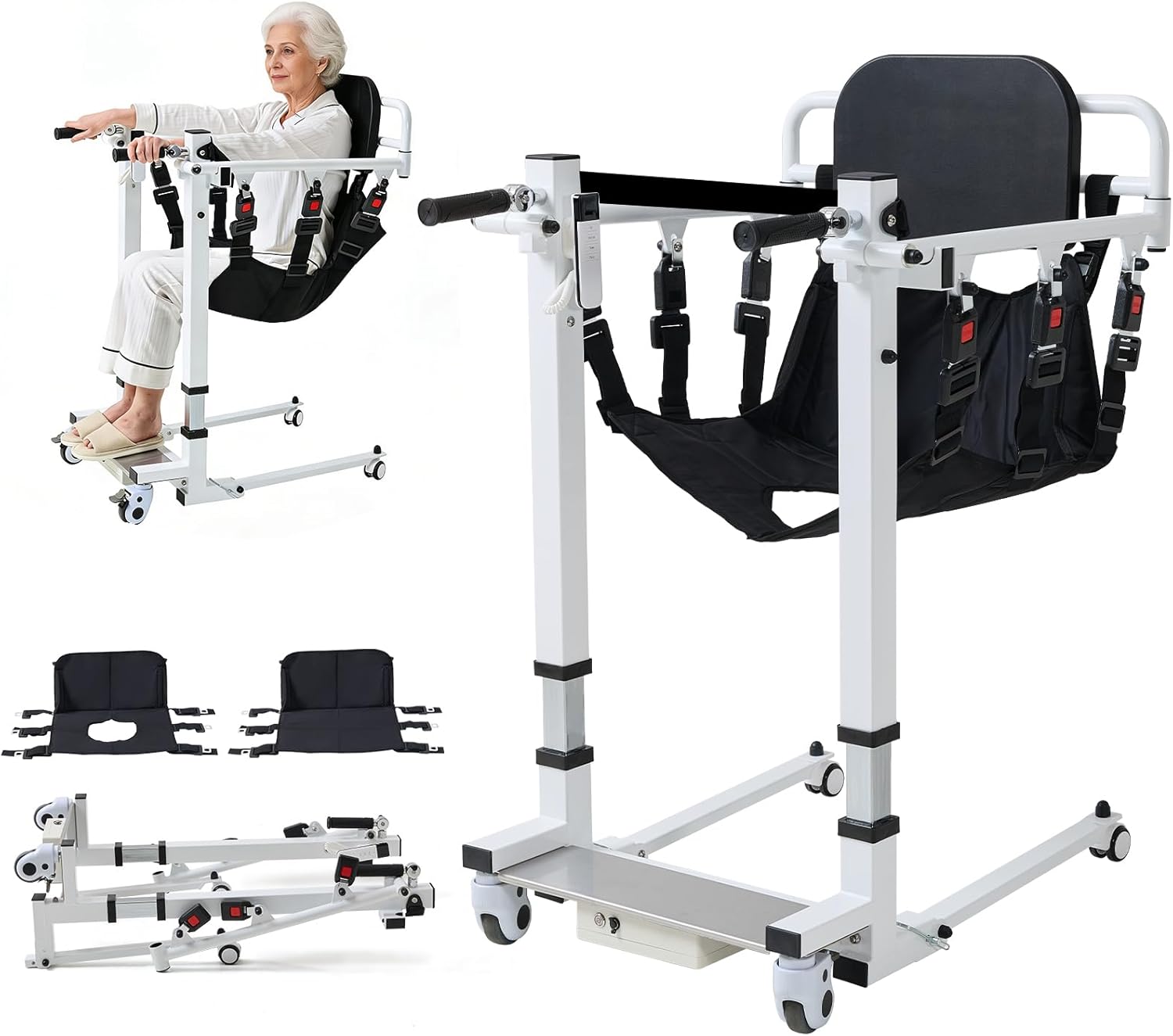 Electric Patient Lift Transfer Chair, Portable Folding Transfer Chairs for Home, Bathroom & Car Transfers, Remote Control, Adjustable Height Bathroom Transfer Chairs for Seniors, Adults, Disabled