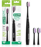 GUM Sonic Powered Toothbrush, Tapered Bristles Clean Below The Gumline, Bundle, Black, 1 Handle(1 Count) + 2 Refills 2 Count(Pack of 1)