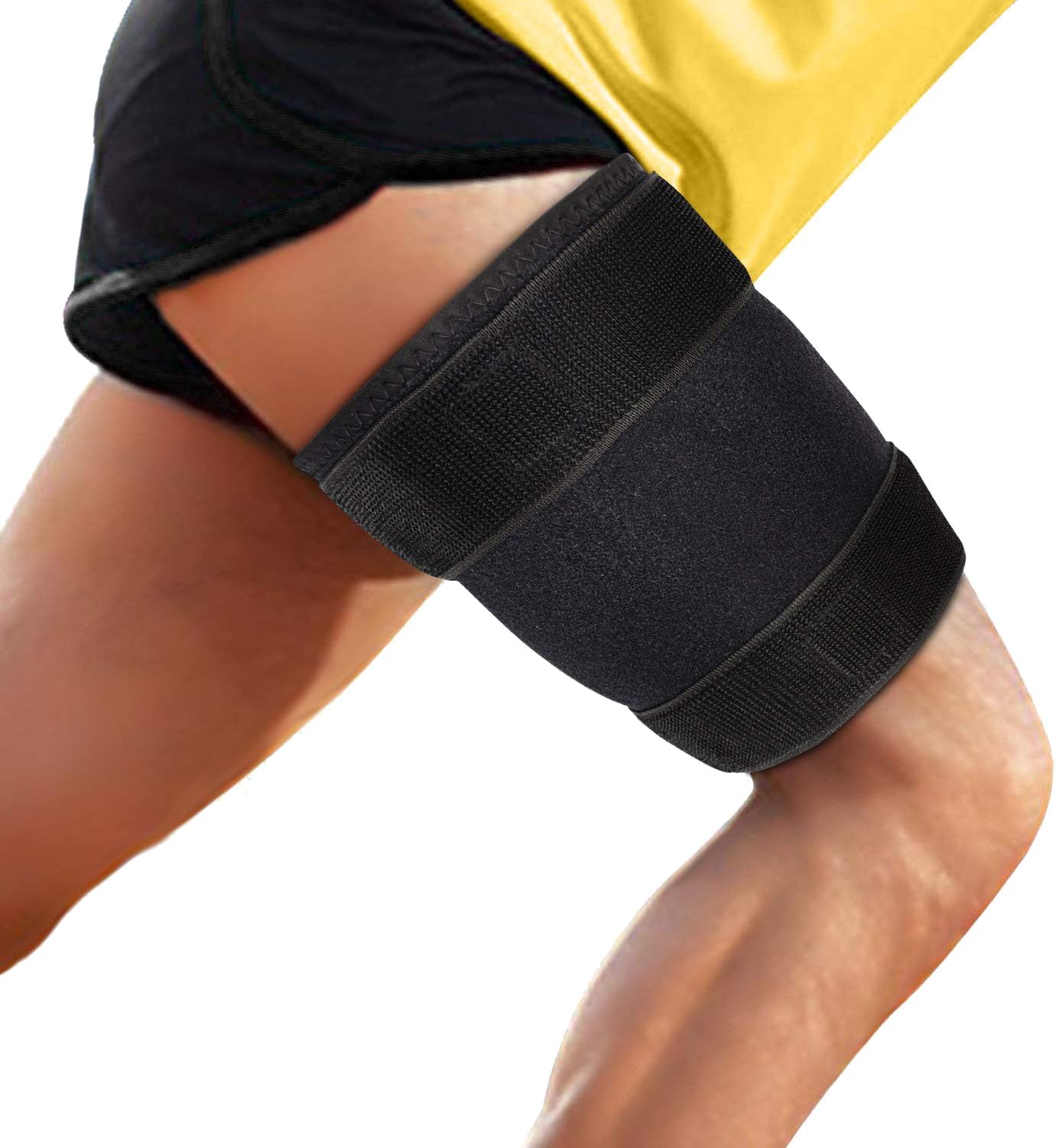 supregear Thigh Brace Support, Adjustable Hamstring Quad Wrap, Neoprene Thigh Compression Sleeve for Pulled Groin Muscle, Sprains, Quadricep, Tendinitis and Injury Strain Recovery, Women Men, Black