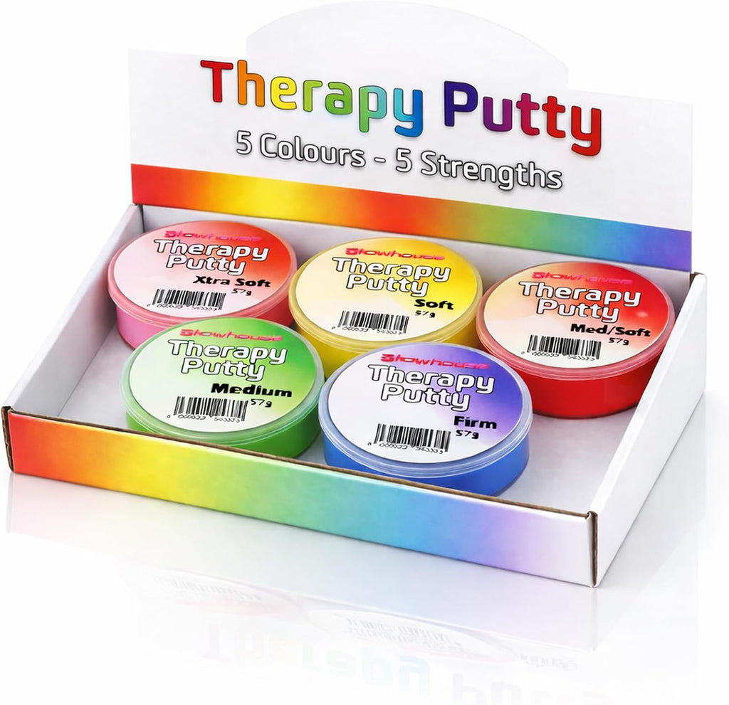 Therapy Putty Set of 5 – Extra Soft to Firm Resistance Putty for Hand Exercise, Stress Relief & Occupational Therapy – Strengthen Grip, Improve Mobility – Non-Toxic, No Odor, Durable Therapy Putty Kit