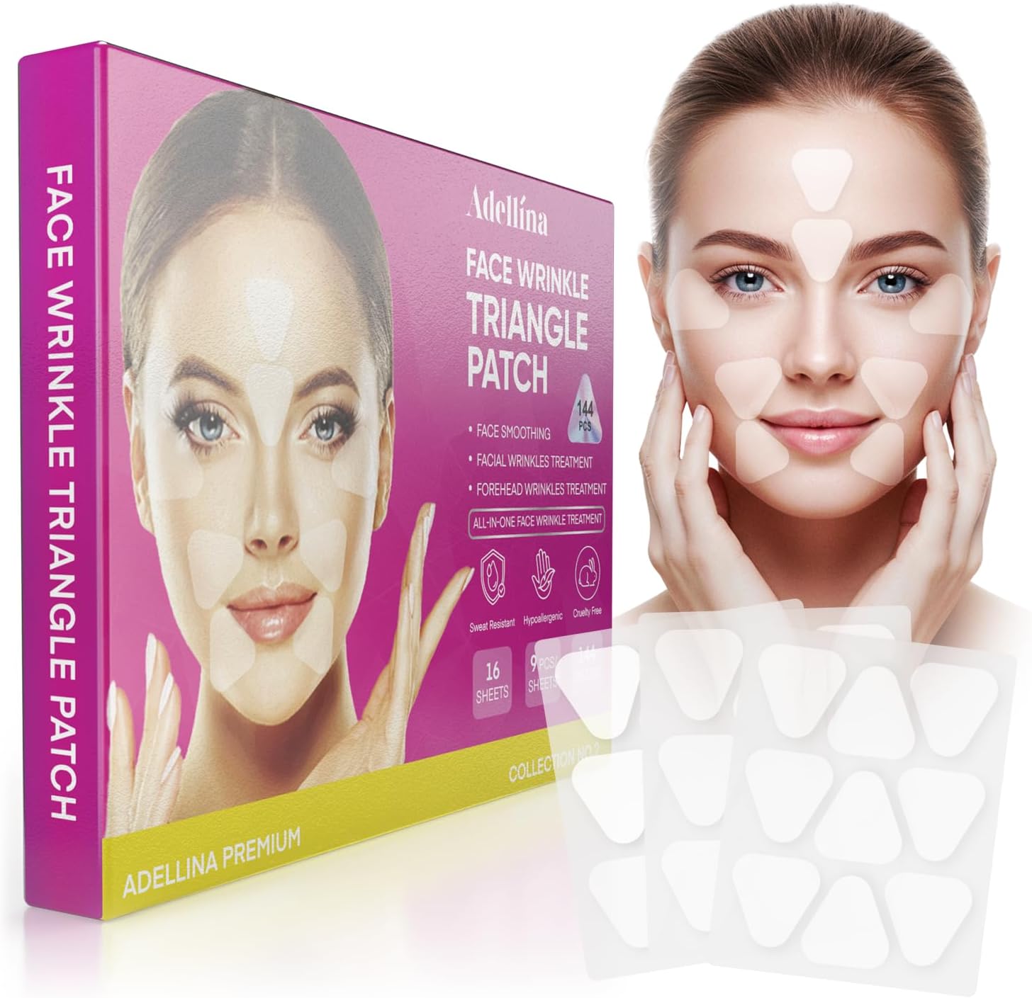Adellina New Anti Facial Wrinkle Patches: Anti Wrinkle Patches Overnight - Smile Line Pathces - Facial Wrinkle Patche for Forehead, Smile Line, Under Eyes (1 Count (Pack of 144))