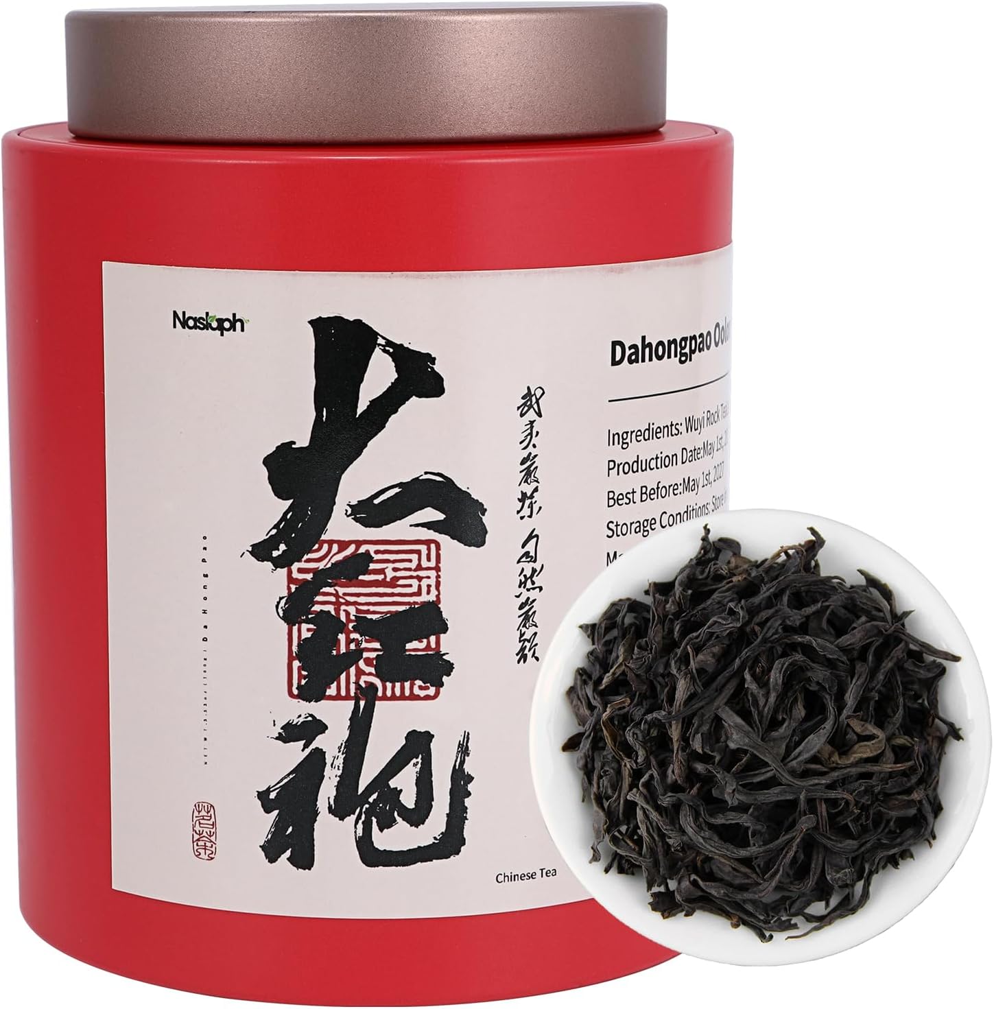 NASLAPH Da Hong Pao Oolong Tea, Wuyi Rock Oolong Tea Loose Leaf with Fragrant and Mellow, Exquisite Traditional Craftsmanship, China Wuyi Mountain Big Red Robe oolong Tea AAA特级 大红袍 乌龙茶 中国功夫岩茶 3.53 Oz